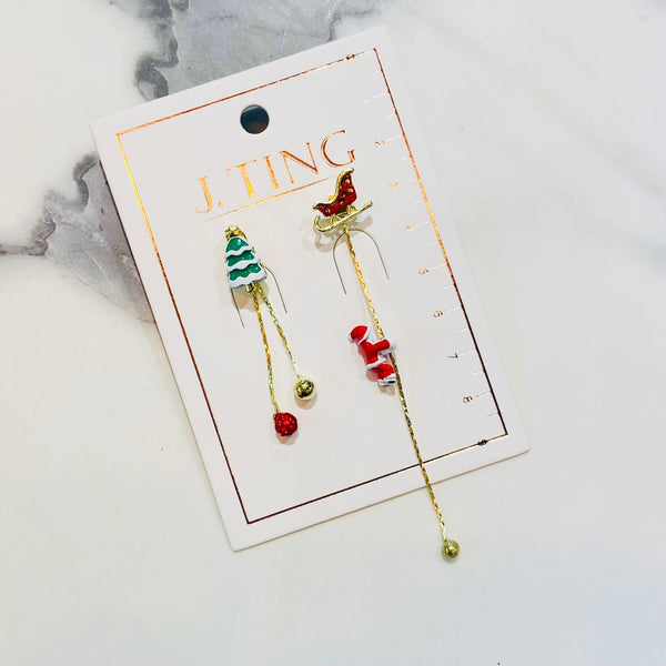 Christmas Sleigh and Christmas Tree Earrings