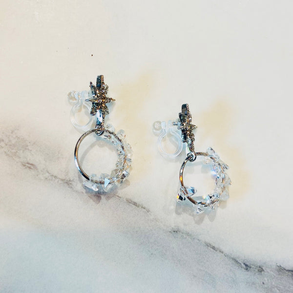 Silver Diamond Clip On Earrings