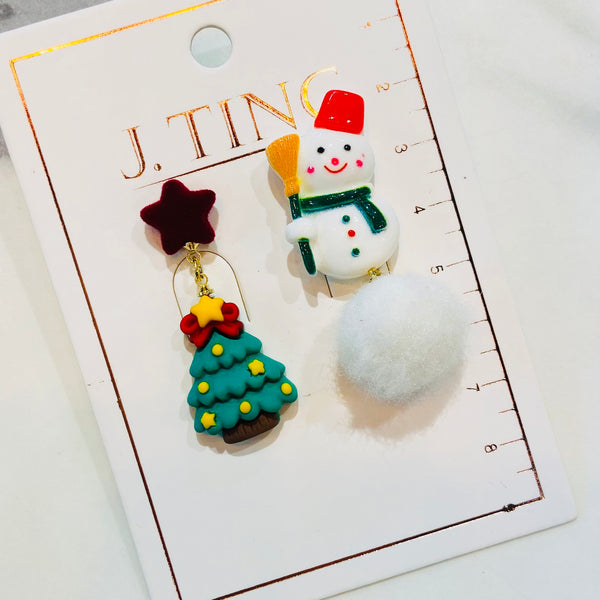 Cute Snowman and Christmas Tree Earrings