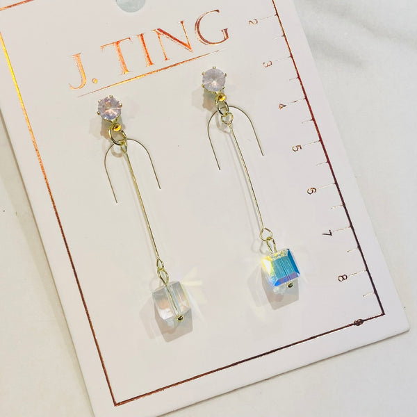 Dangling Iridescent Cube Earrings