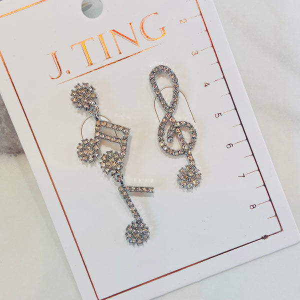 Sparkly Silver Music Note Earrings