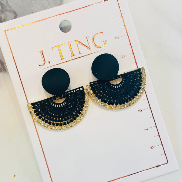 Black and Gold Semicircle Earrings