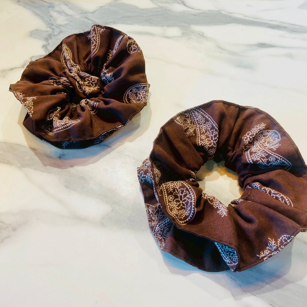 Brown and White Pattern Jumbo Scrunchie