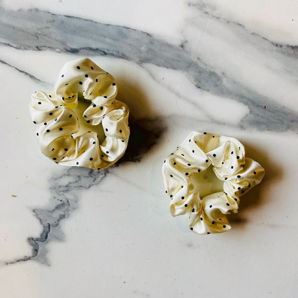 Cream and Black Polka Dot Scrunchie
