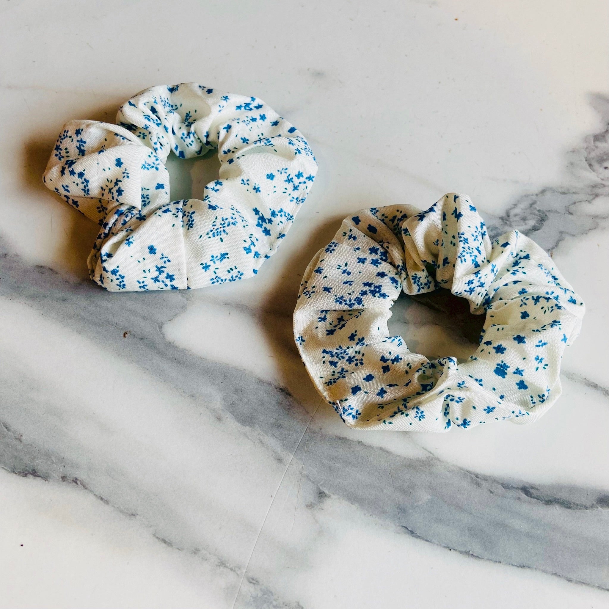 Blue Antique Floral Pattern Scrunchie