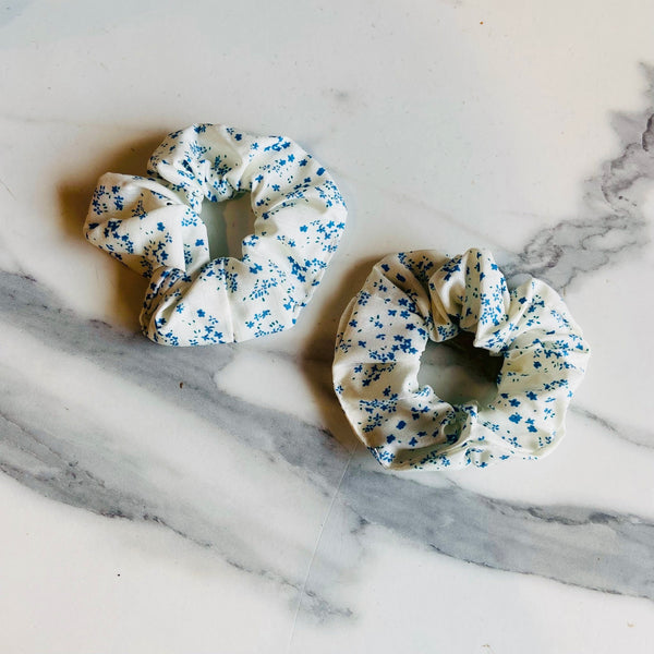 Blue Antique Floral Pattern Scrunchie