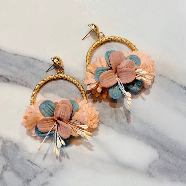 Pink and Blue Flower Earrings