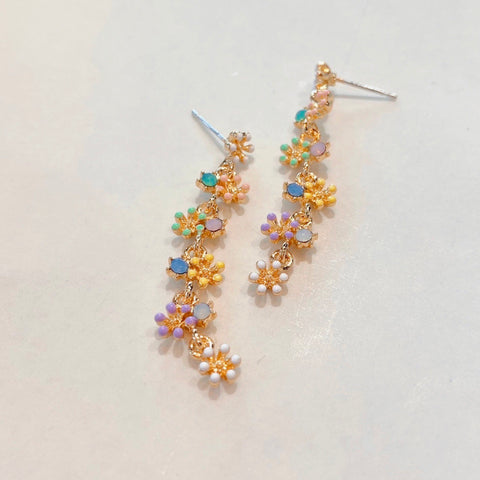 Rainbow Dangle Flower Earrings