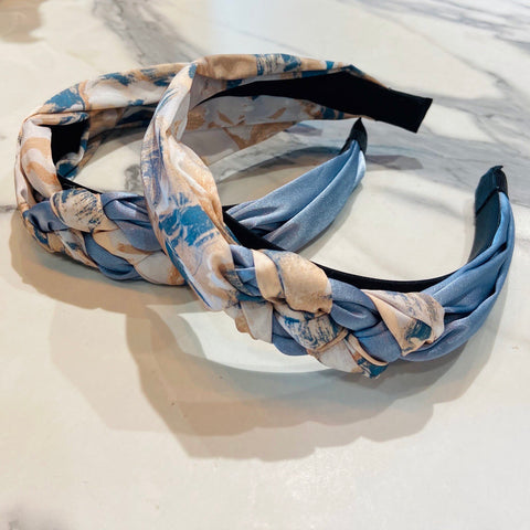 Tie Dye Headband- Blue, Beige and White