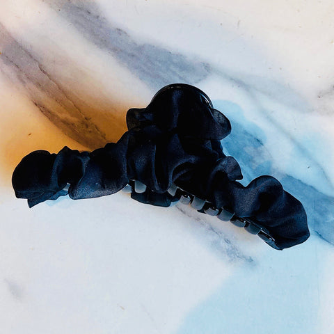 Fabric Ruffle Black Hair Claw