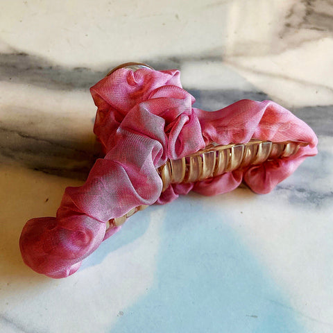 Fabric Ruffle Pink Hair Claw