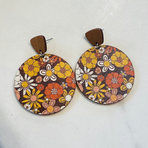 Boho Wooden Floral Earrings