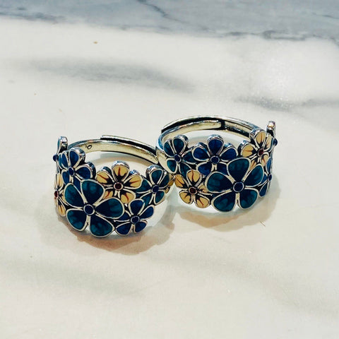 Blue Floral Statement Ring