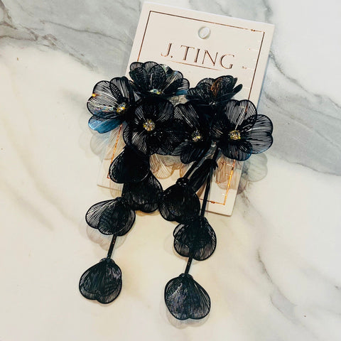 Fancy Black Floral Statement Earrings