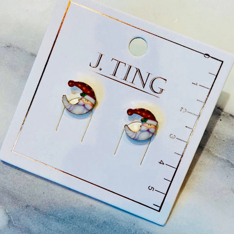 Santa Crescent Moon Stud Earrings