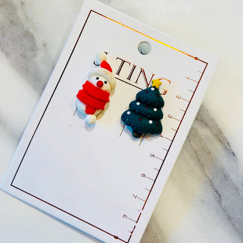 Snowman & Tree Christmas Stud Earrings