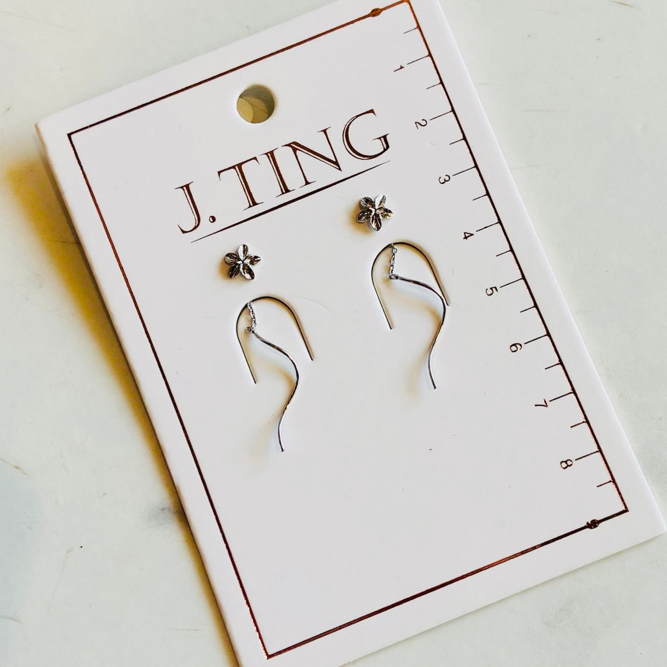 Silver Flower Chain Earrings