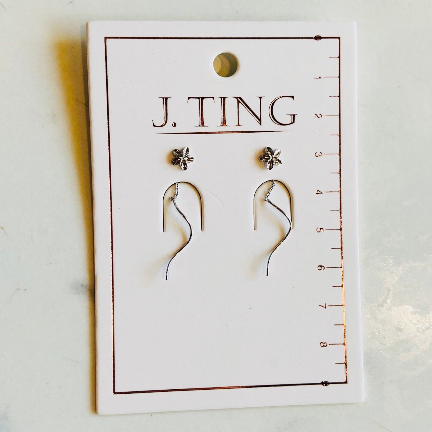 Silver Flower Chain Earrings