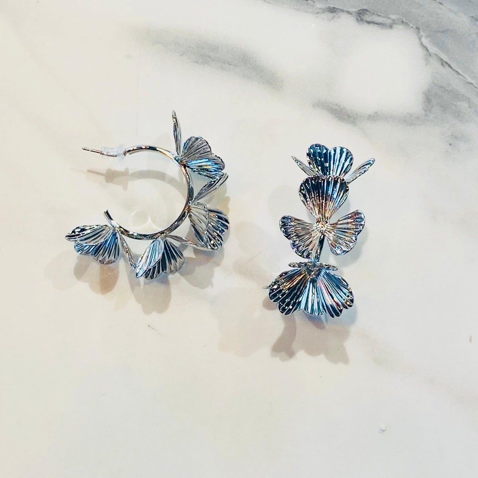 Silver Flower Hoop Earrings