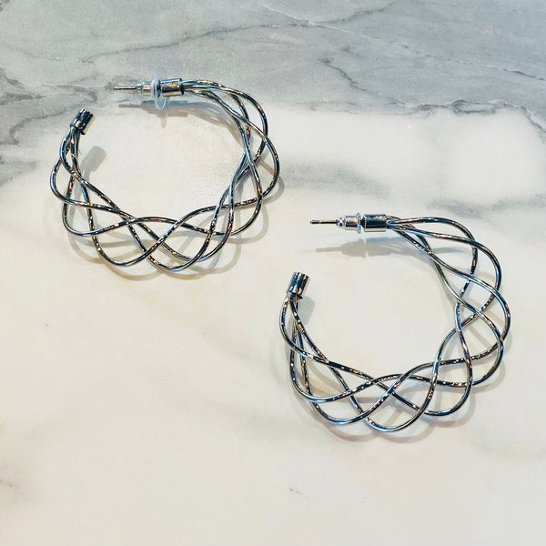 Silver Twisted Hoop Earrings