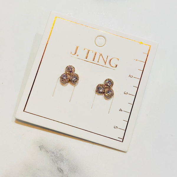 Trio White Crystal Earrings