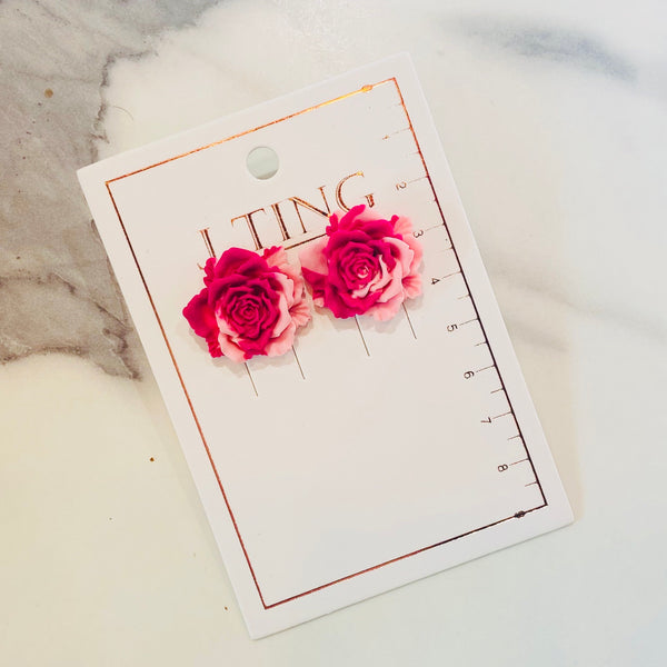 Two-Toned Pink Rose Earrings