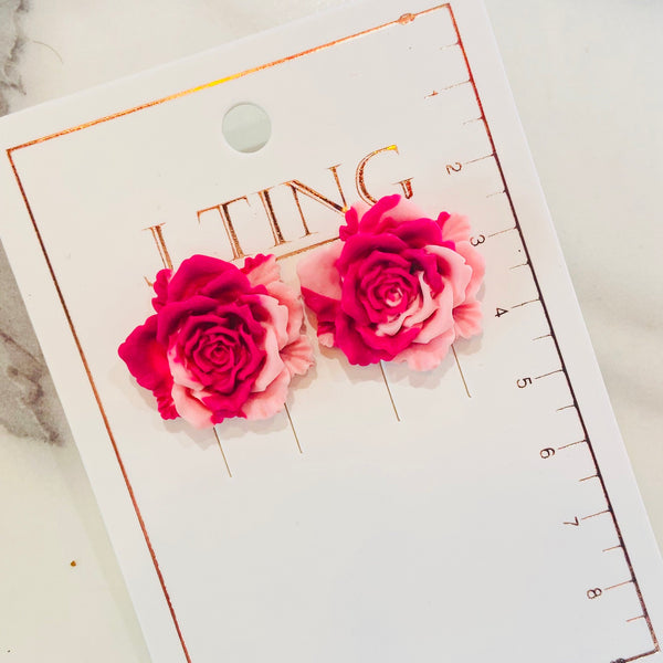 Two-Toned Pink Rose Earrings