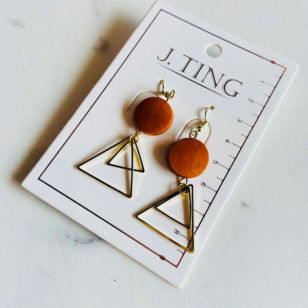 Wood Dangled Triangular Earrings