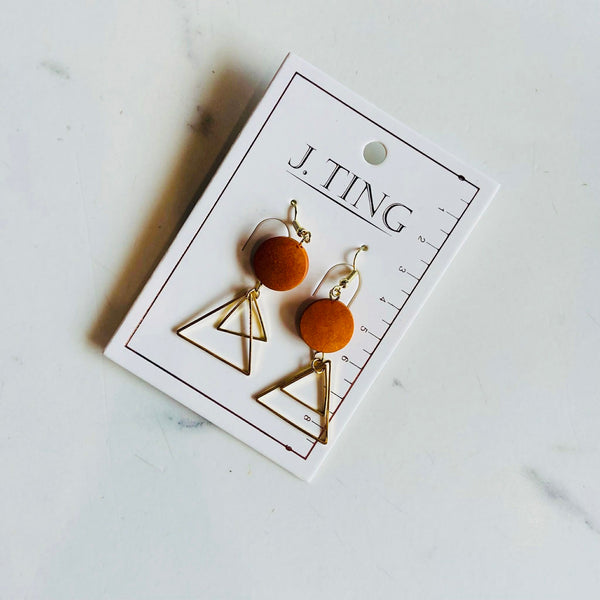 Wood Dangled Triangular Earrings