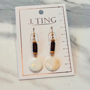 Wood and Pearl Dangling Earrings