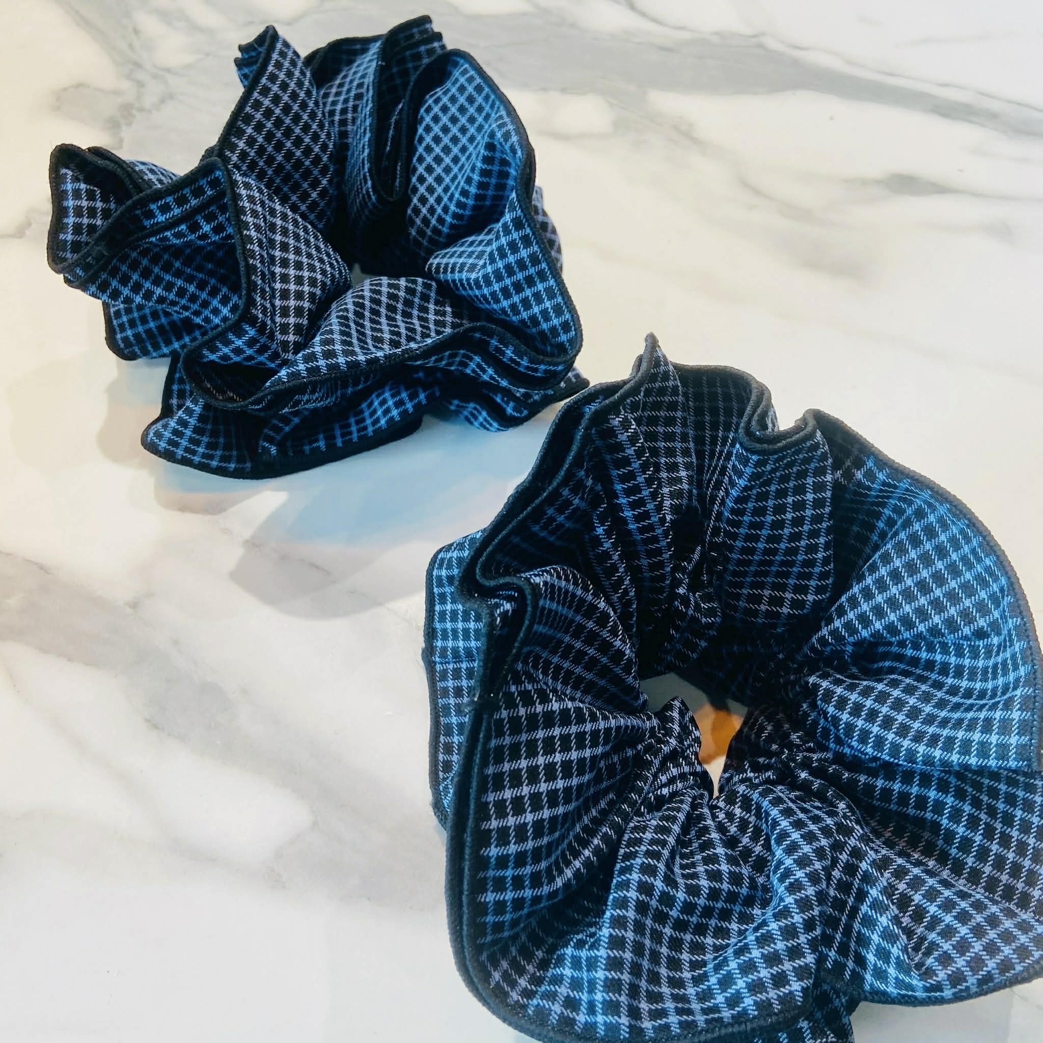 Black And Blue Checkered Jumbo Scrunchie