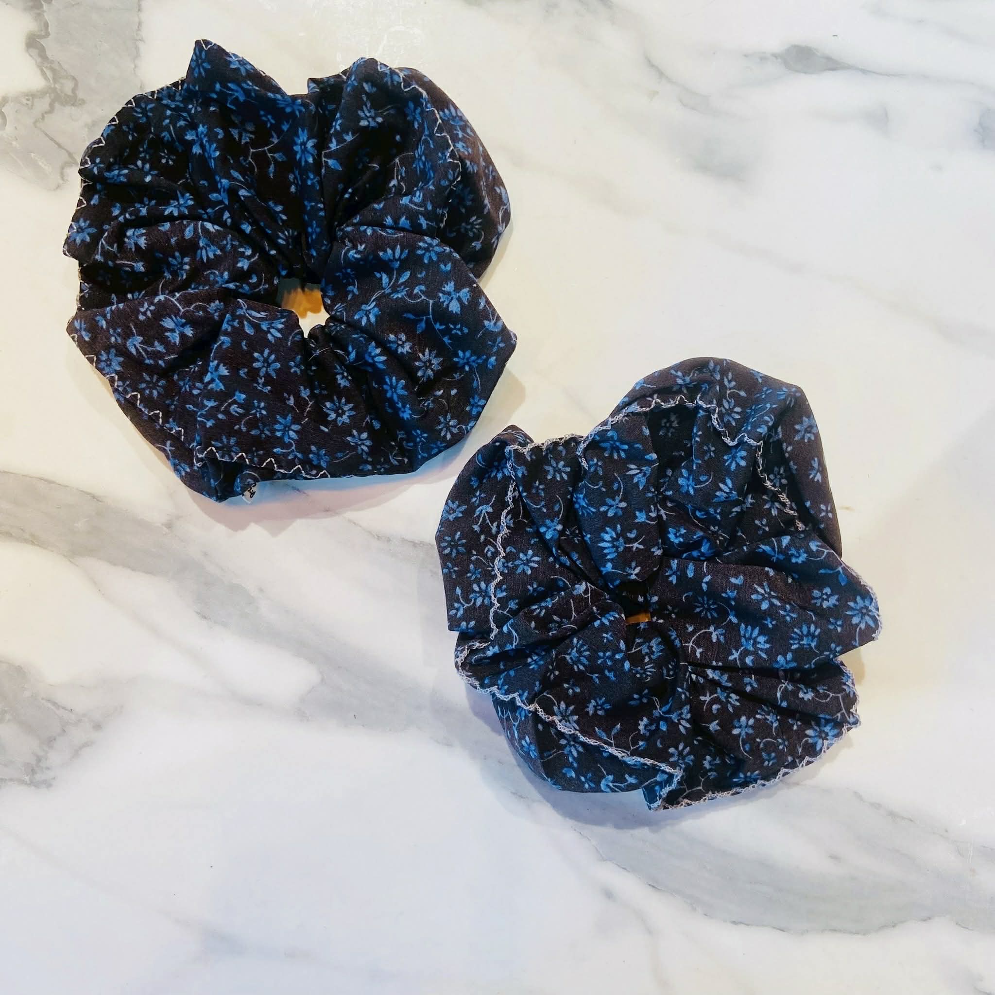 Black and Blue Floral Jumbo Scrunchie