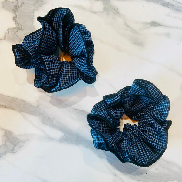 Black And Blue Checkered Jumbo Scrunchie