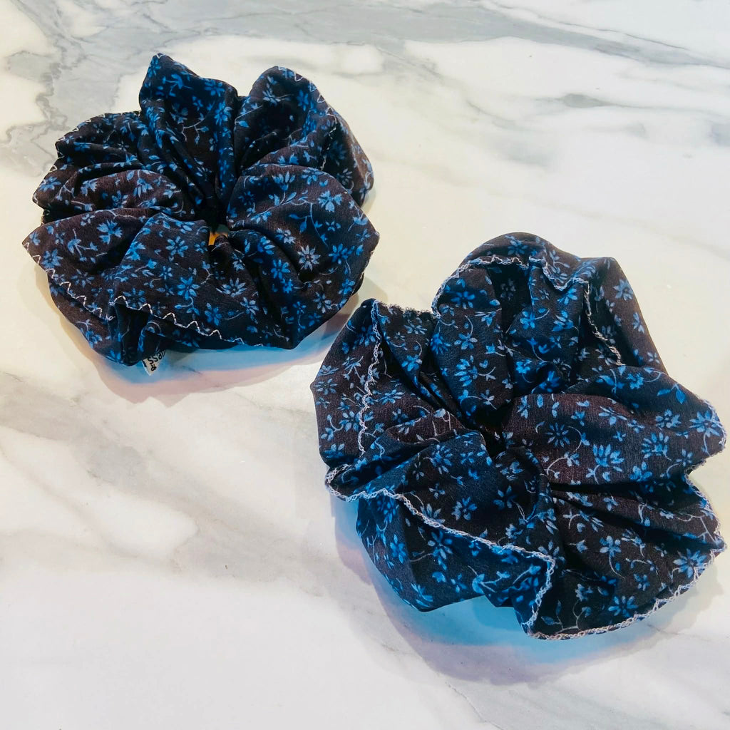 Black and Blue Floral Jumbo Scrunchie