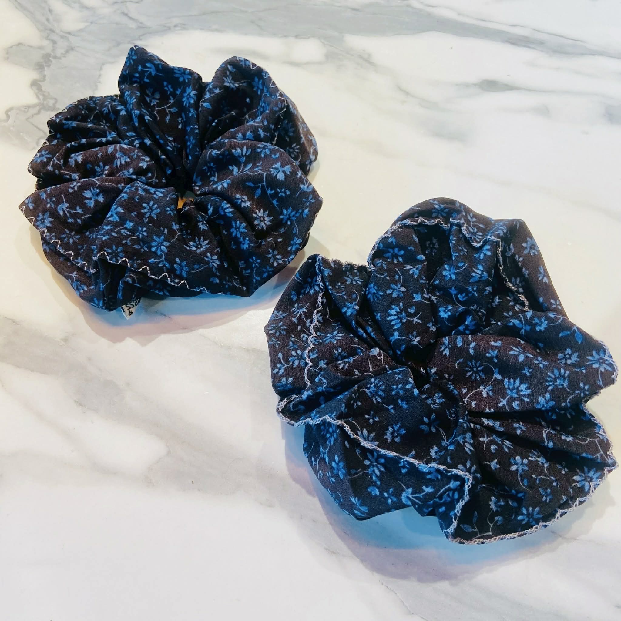 Black and Blue Floral Jumbo Scrunchie