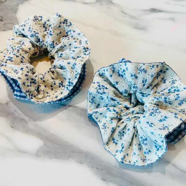 Blue Floral Pattern Jumbo Scrunchie
