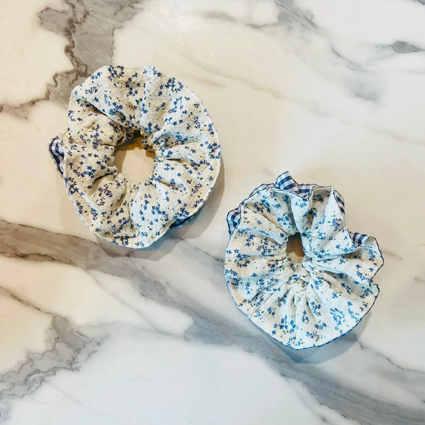 Blue Floral Pattern Jumbo Scrunchie