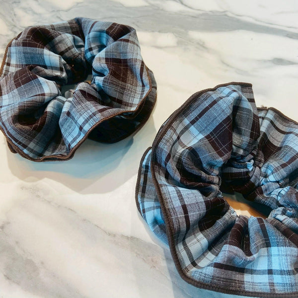 Brown And Blue Plaid Jumbo Scrunchie