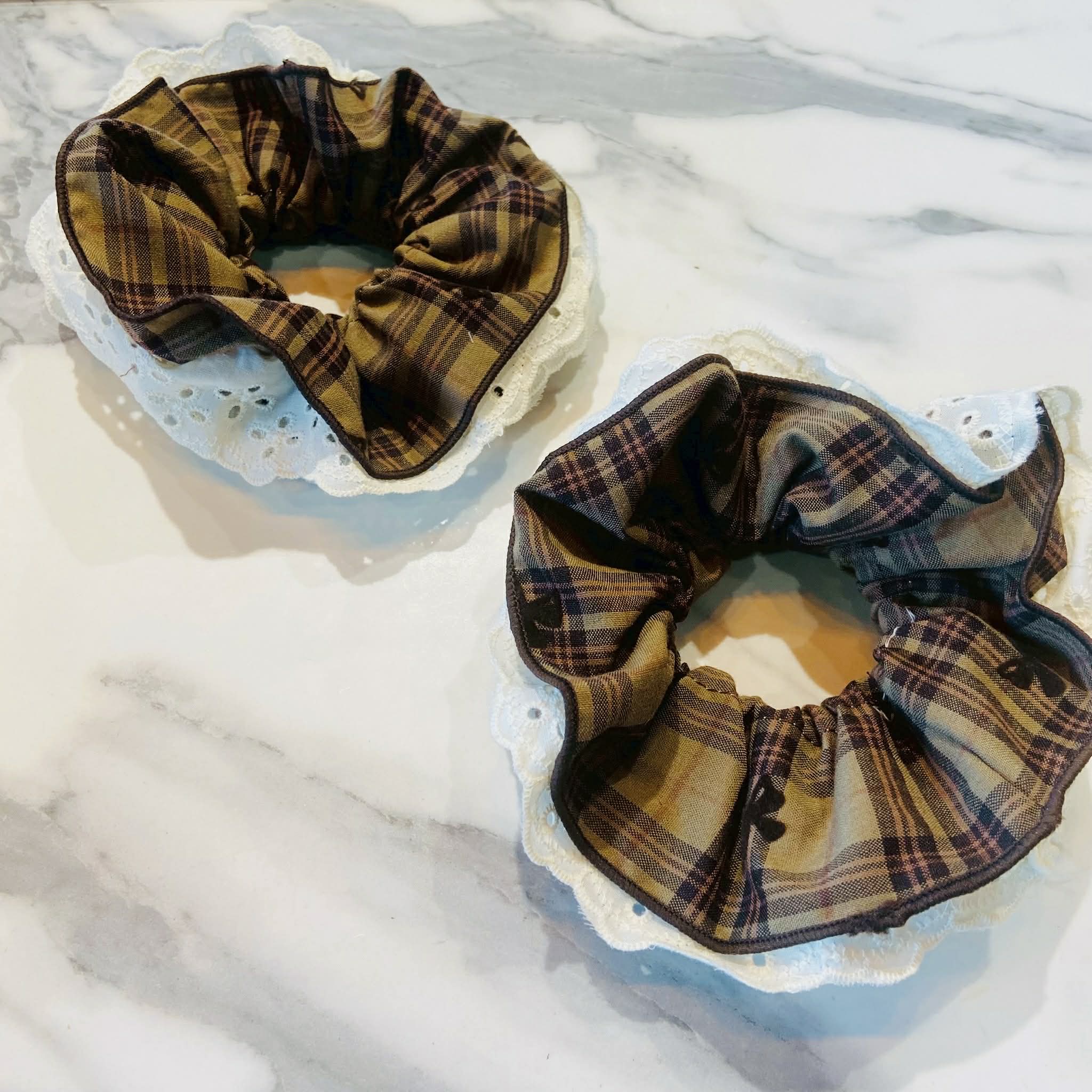 Brown Plaid With White Trim Jumbo Scrunchie