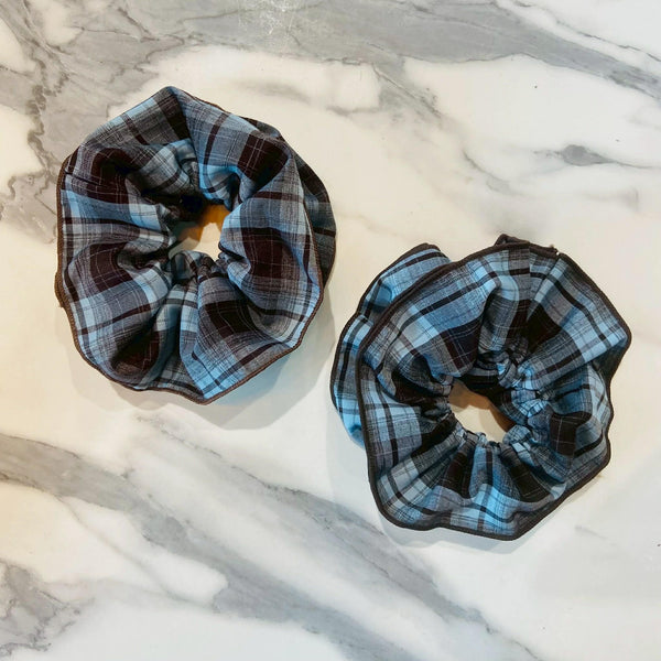 Brown And Blue Plaid Jumbo Scrunchie