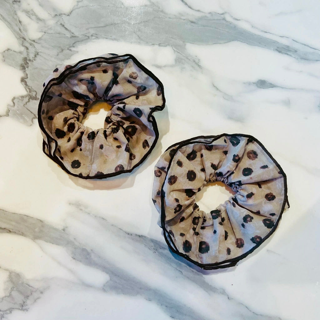 Cream and Brown Polka Dot Jumbo Scrunchie