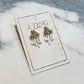 Crystal Flower with White Ribbon Earrings
