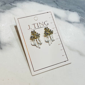 Crystal Flower with White Ribbon Earrings