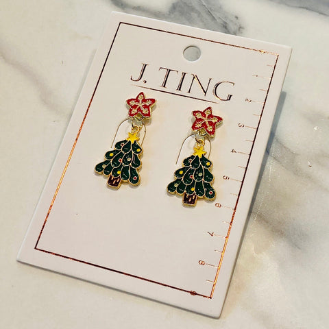 Cute Christmas Tree With Star Earrings