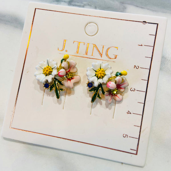 Daisy and Pink Flower Duo Earrings