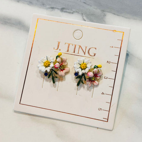 Daisy and Pink Flower Duo Earrings