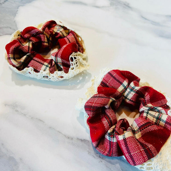 Berry Red Plaid Scrunchie