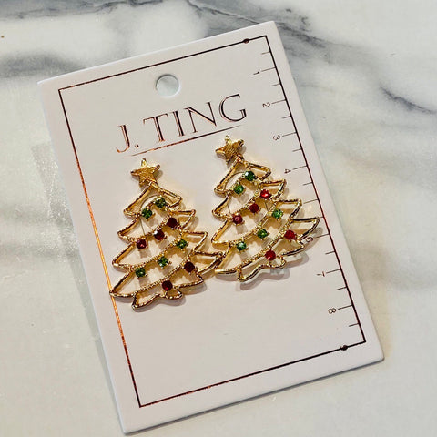 Gold Dainty Christmas Tree Earrings