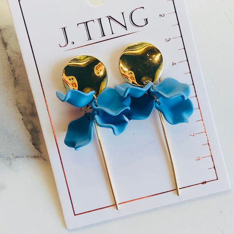 Gold Pin with Blue Petals Earrings