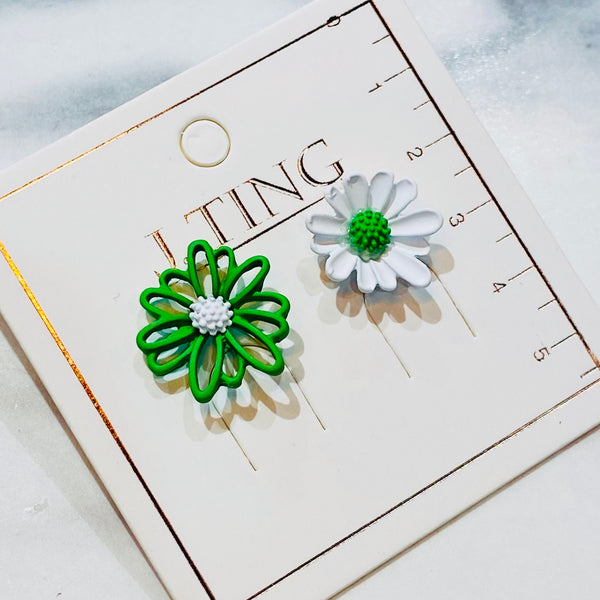Green and White Dandelion Earrings